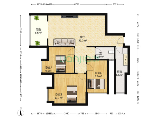 新双城 3室1厅1卫 98平方