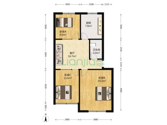 供销社住宅区 3室1厅1卫 77平方