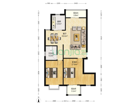 虹琦花园三区 2室1厅1卫 112平方