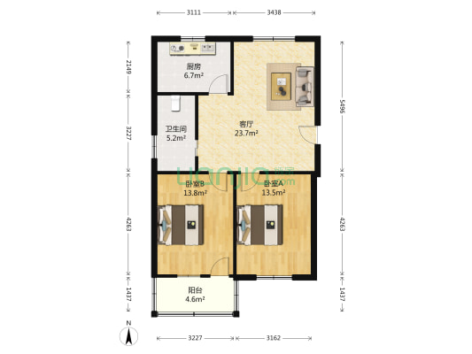 龙苑新村 2室1厅1卫 86平方