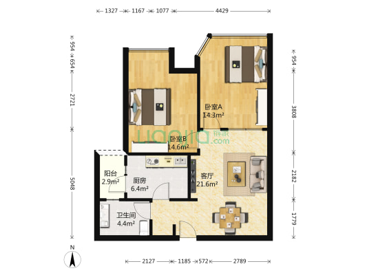 珠江克莱公寓 2室1厅1卫 78平方