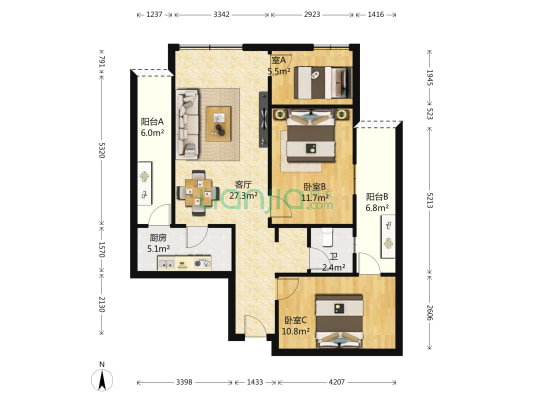 合能锦城 3室1厅1卫 81平方