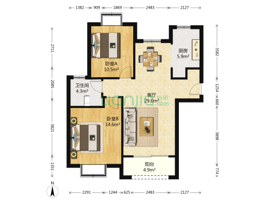 华村苑 2室1厅1卫 96平方