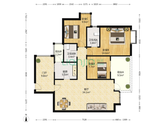 红树湾一期 3室1厅2卫 113平方