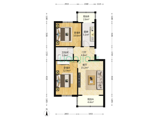 长丰园二区 2室1厅1卫 76平方