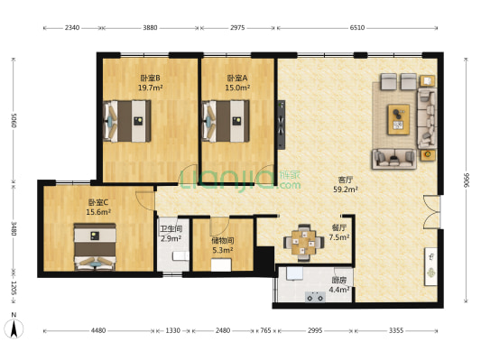 云鹤大厦 3室2厅1卫 168平方