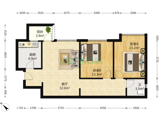万科金润华府 2室1厅1卫 67平方