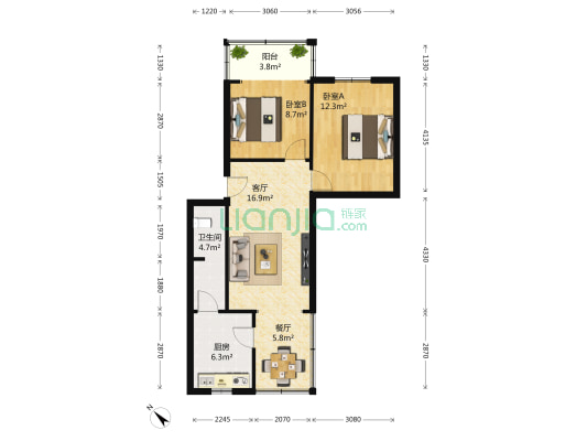 忠烈祠西街68号 2室2厅1卫 69平方