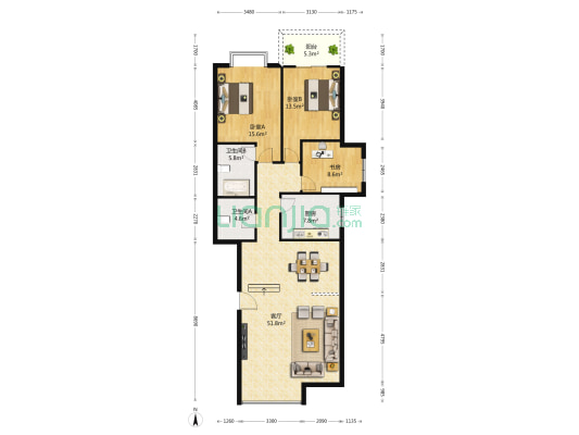 龙景花园 3室1厅2卫 134平方