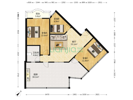 吉祥花园 3室1厅1卫 69平方