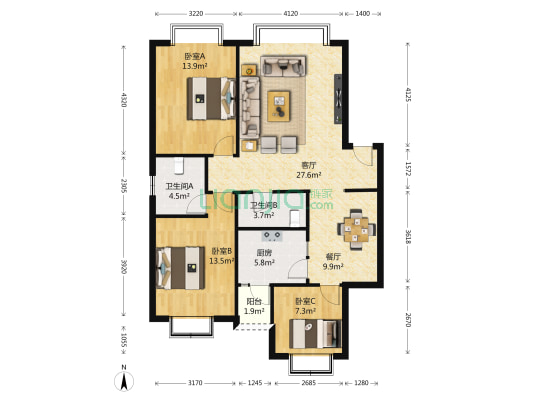 清水绿苑 3室2厅2卫 122平方