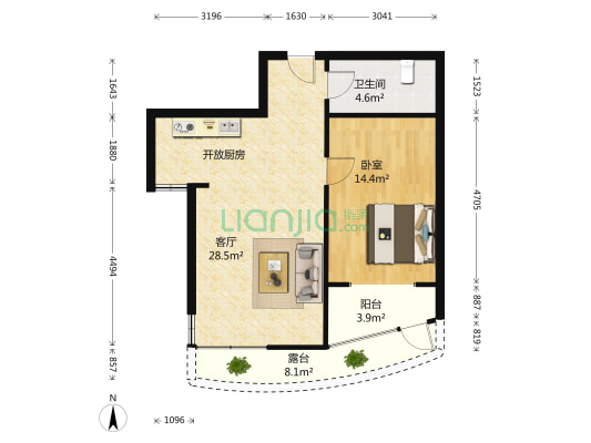 亚麦山城二期 1室1厅1卫 66平方