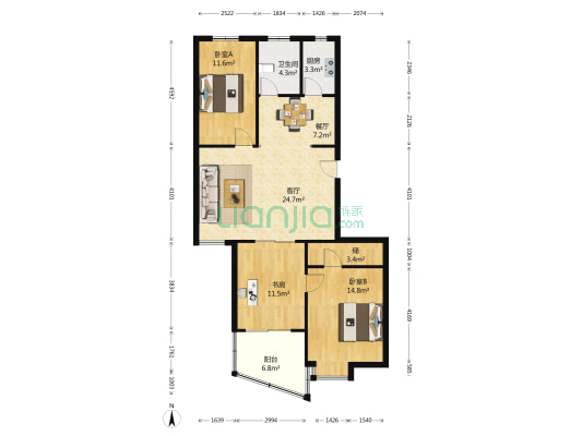 阳光公寓 3室2厅1卫 112平方