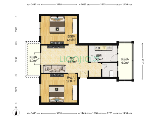 青西路2号 2室1厅1卫 71平方