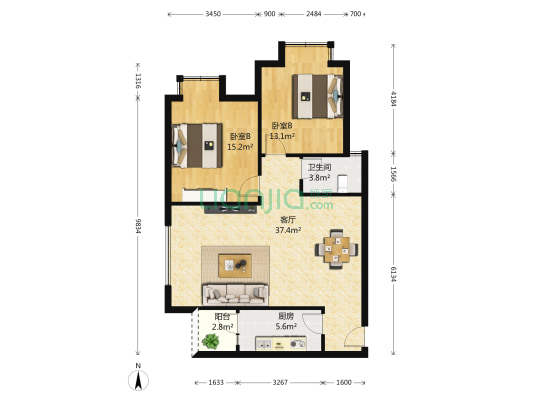 瑞丰苑(双流) 2室1厅1卫 89平方