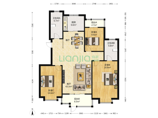 曲江春晓苑 3室1厅2卫 146平方
