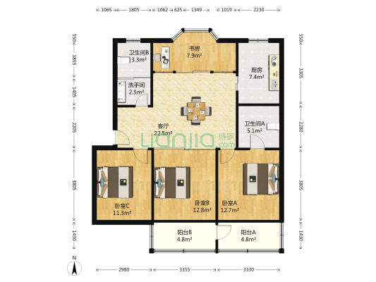 南环西路23号 4室1厅3卫 124平方