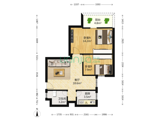 海天花苑 2室1厅1卫 79平方