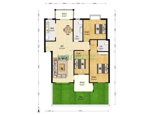 21世纪社区湖适精华区 3室1厅2卫 142平方