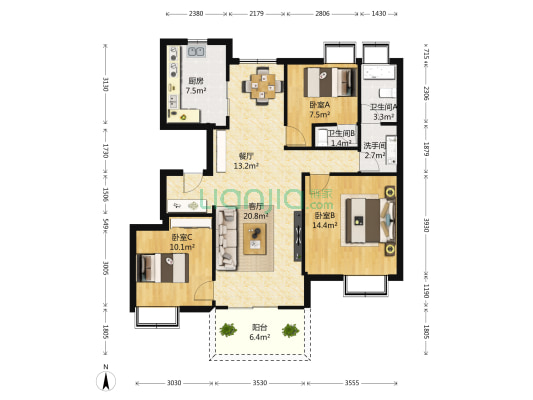 联投花山郡一期（香颂） 3室2厅3卫 118平方