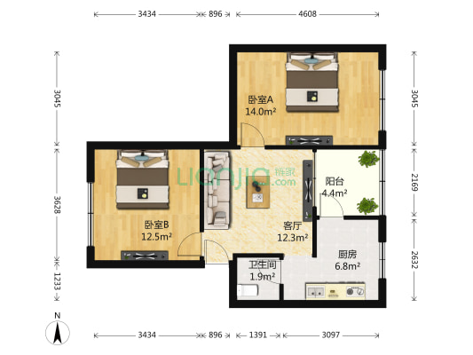 年丰巷53号 2室1厅1卫 68平方