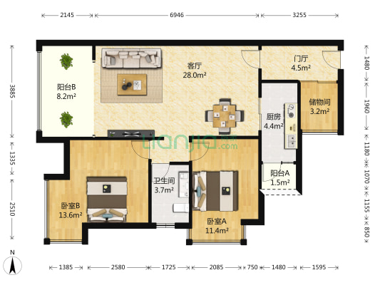 四季豪廷 2室1厅1卫 94平方