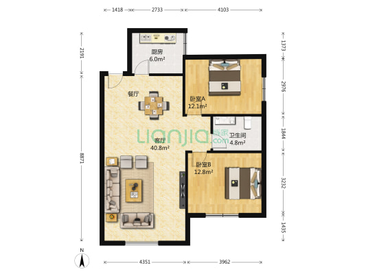 兆邦花园 2室1厅1卫 112平方