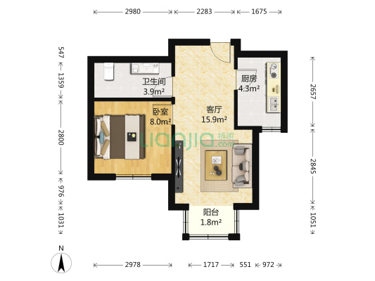 远洋一方润园6号院 1室1厅1卫 54平方