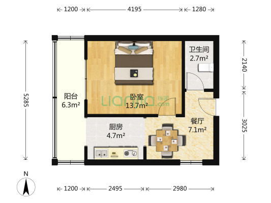 万达高层 1室1厅1卫 58平方
