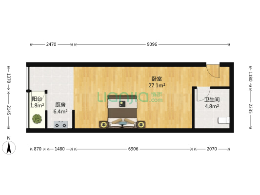 天合凯旋港 1室0厅1卫 60平方