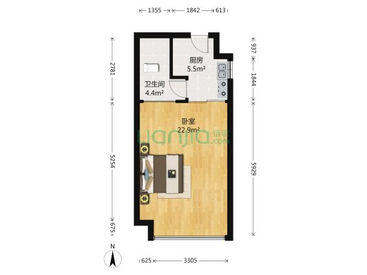 大华锦绣华城华公馆 1室0厅1卫 49平方