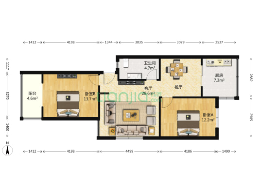 永威鑫城 2室1厅1卫 98平方