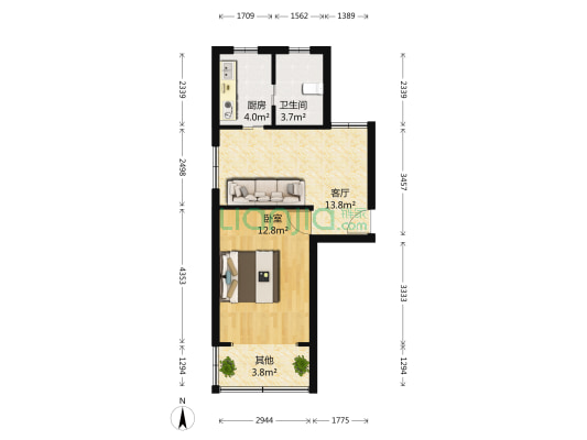 清涧三街坊 1室1厅1卫 55平方