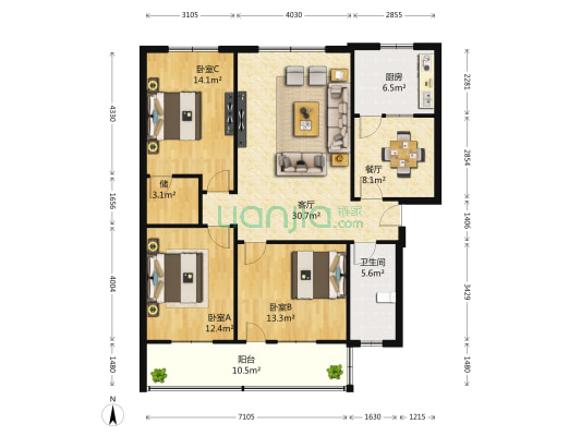 宝光大道中段138号 3室2厅1卫 117平方
