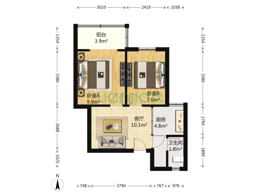 万兴街3号 2室1厅1卫 52平方