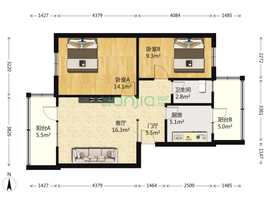 新桥大街61号院 2室1厅1卫 83平方