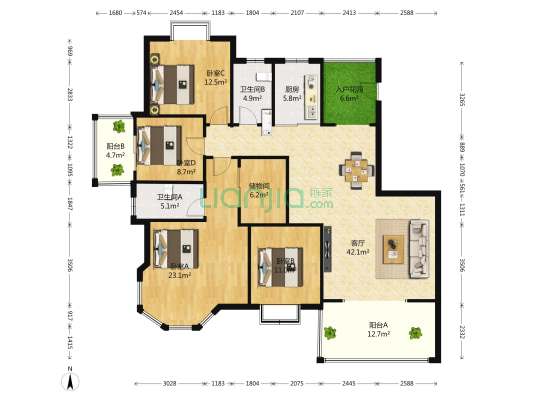 申奥美域 4室1厅2卫 157平方