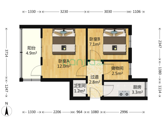 汶上路 2室0厅1卫 37平方