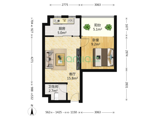 亚星盛世悦都 1室1厅1卫 57平方