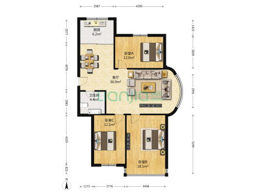 新新园二期 3室1厅1卫 110平方