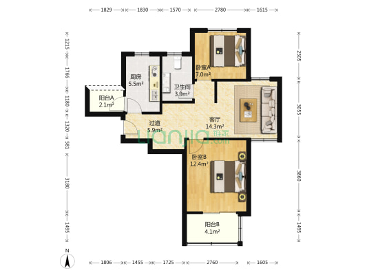 惠康苑西苑 2室1厅1卫 79平方