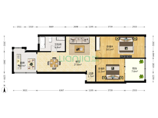金银岛花园 2室1厅1卫 101平方