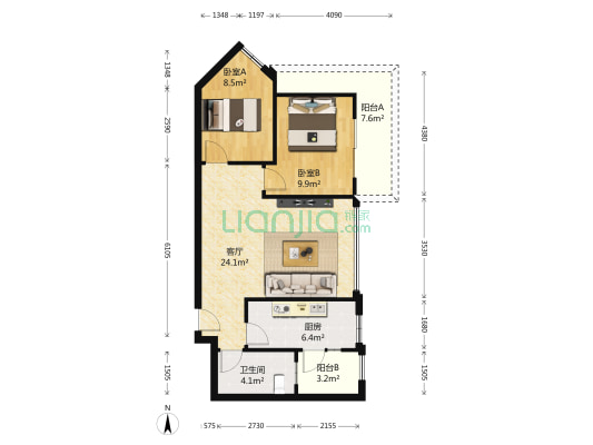 华府沙河 2室1厅1卫 72平方