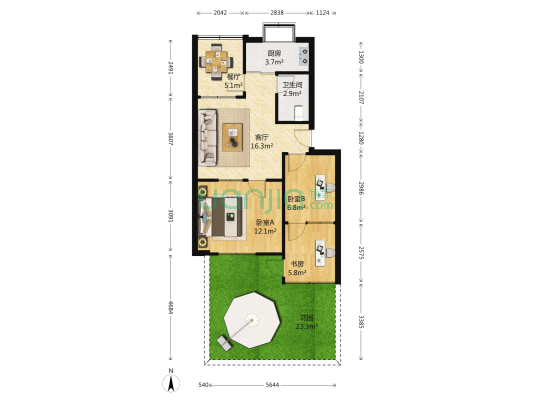 乐山里小区 3室2厅1卫 60平方