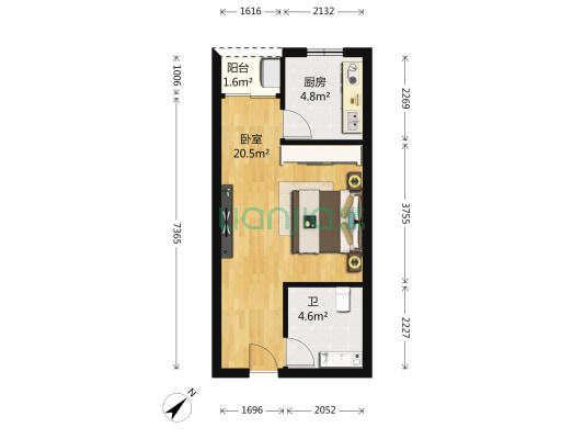 汉口北2号公馆 1室0厅1卫 45平方