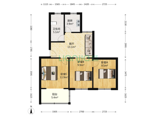 金桥花苑 3室1厅1卫 77平方