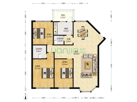 柳南三路168号 3室1厅2卫 137平方