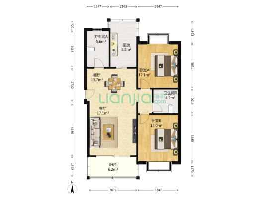 金纬新苑 2室2厅2卫 97平方