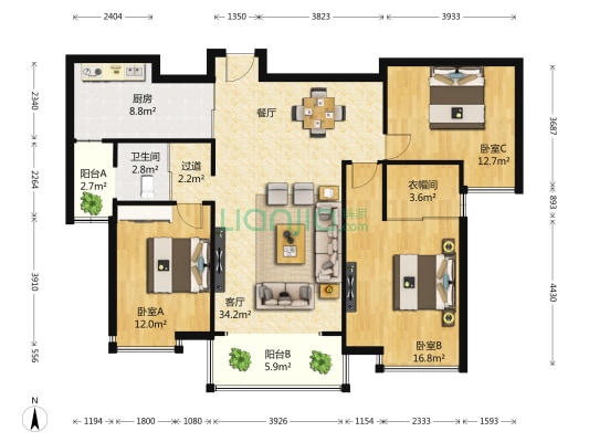 广汇PAMA 3室1厅1卫 144平方