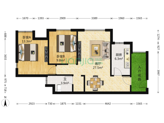 万科金色城市 2室1厅1卫 72平方